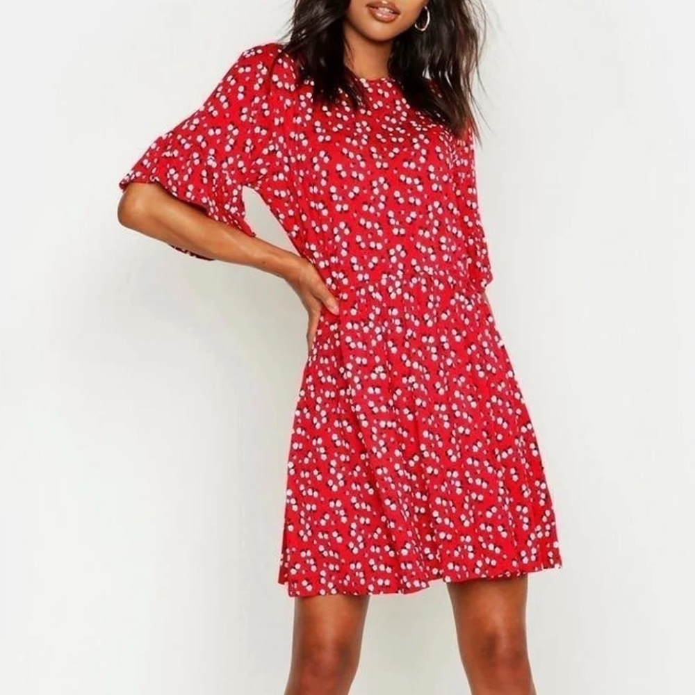 Boohoo Ditsy Floral Smock Dress